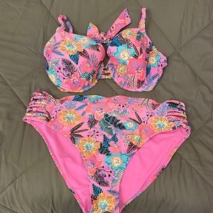 Womens Xhilaration Hot Pink 2 piece High Waisted Bikini Bathing Suit